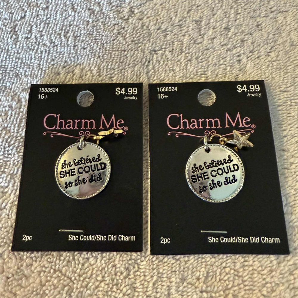 2 Sets of Blue Moon Beads Charm Silver She Believe/She Could/She Did Charm